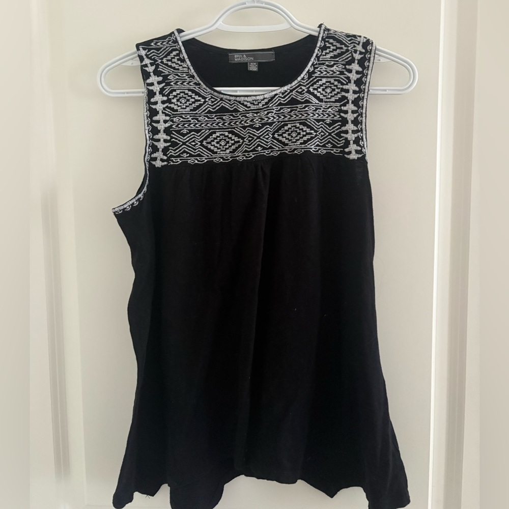 Black Tank with White Embroidered M